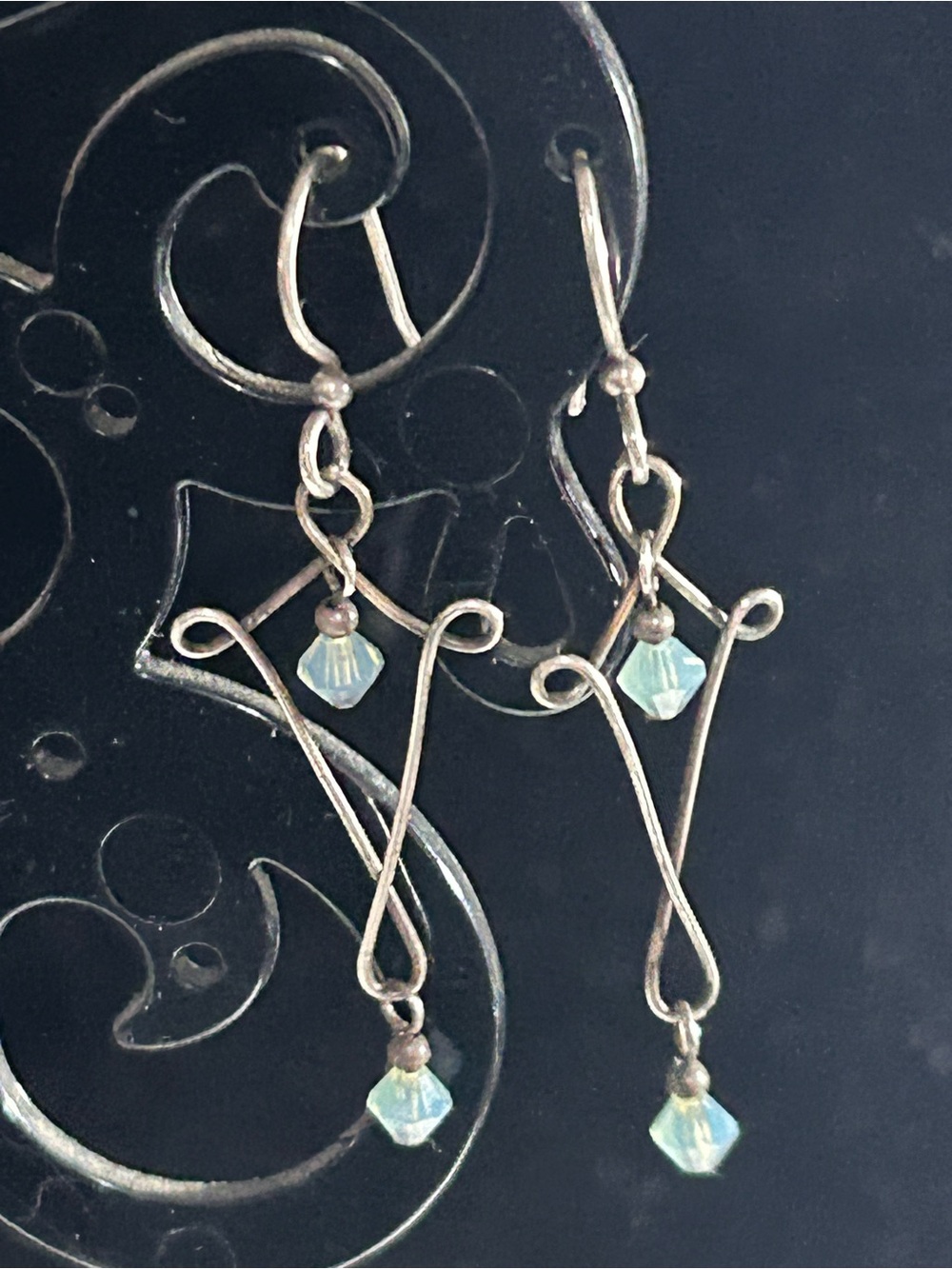 Delicate Silver-Tone Filigree Earrings with Light Blue Crystals